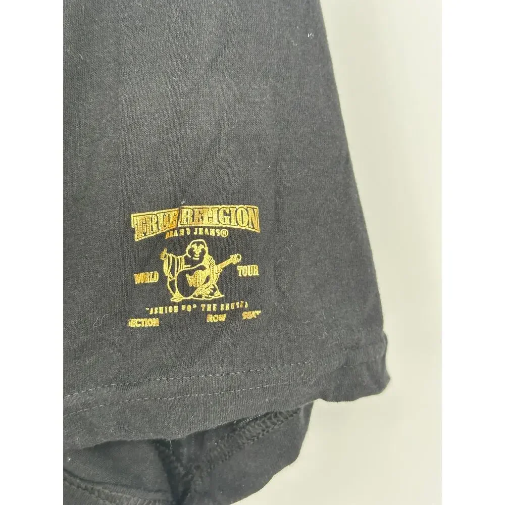 True Religion Men XL Black Gold Foil Buddha Logo Graphic T-Shirt Streetwear
